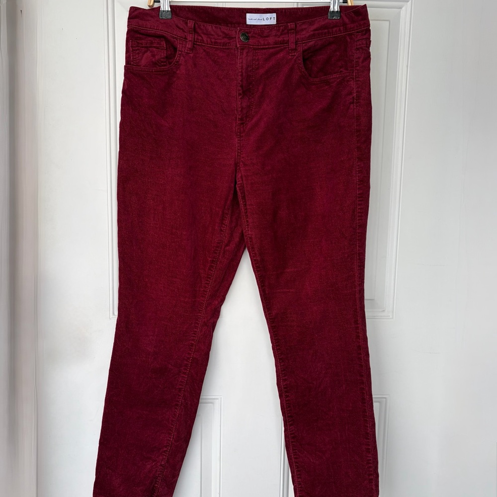 •LOFT• Burgundy Velvet-Feel Straight Leg Pants - Size 12